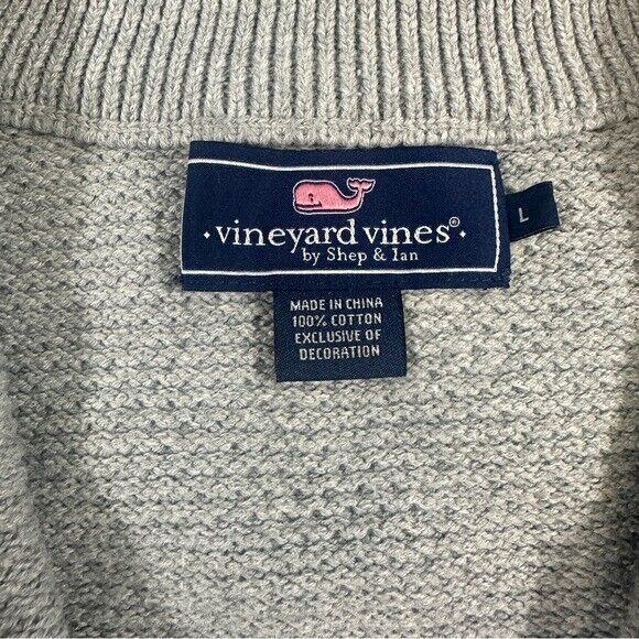 Vineyard Vines Sweater Men's Sz.L Gray Knitted Hamilton 1/2 Half-Zip 100%Cotton - Picture 5 of 9